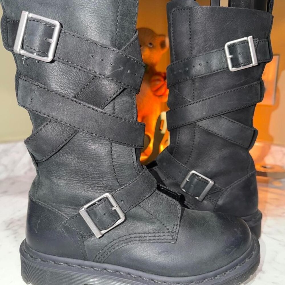 Dr. Martens Lauren Calf Strap biker Boots in black leather 6